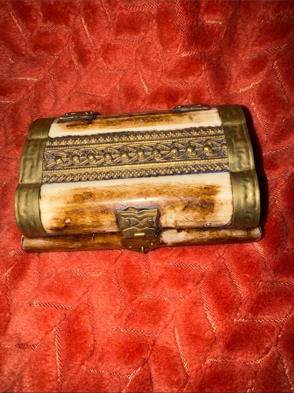 Vintage Handcrafted Genuine Camel Bone & Brass Trinket Box